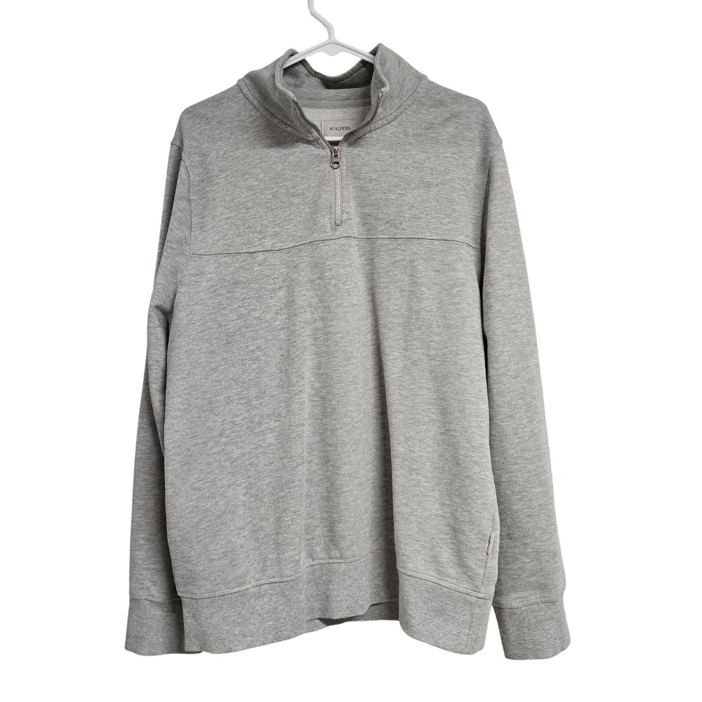 Scalpers Quarter Zip Pullover Sweatshirt Heather Gray Mock Neck Cotton Men's XL
